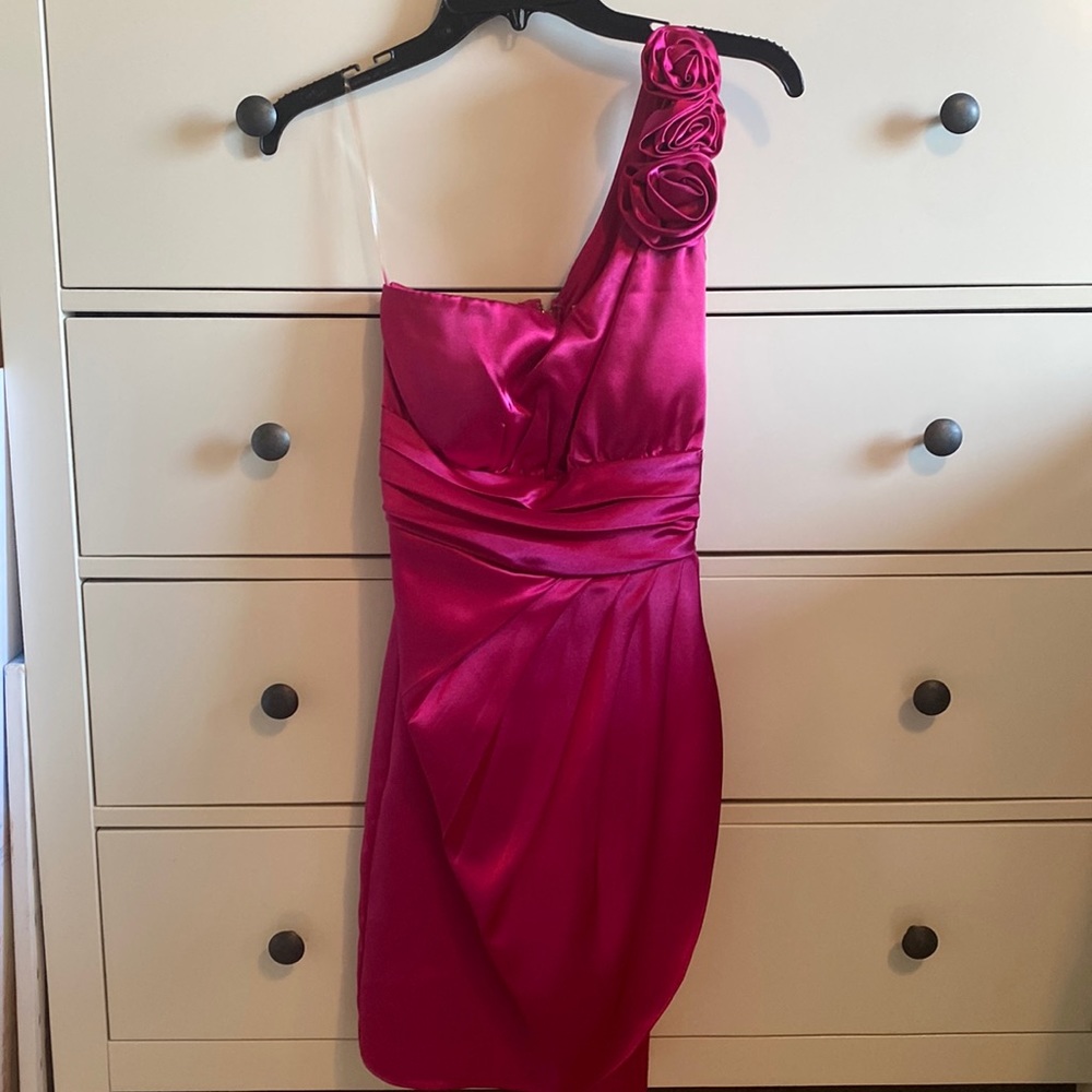 Hot pink one shoulder satin dress